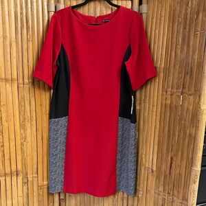 New Directions Vibrant Red and Black Midi Dress NWT